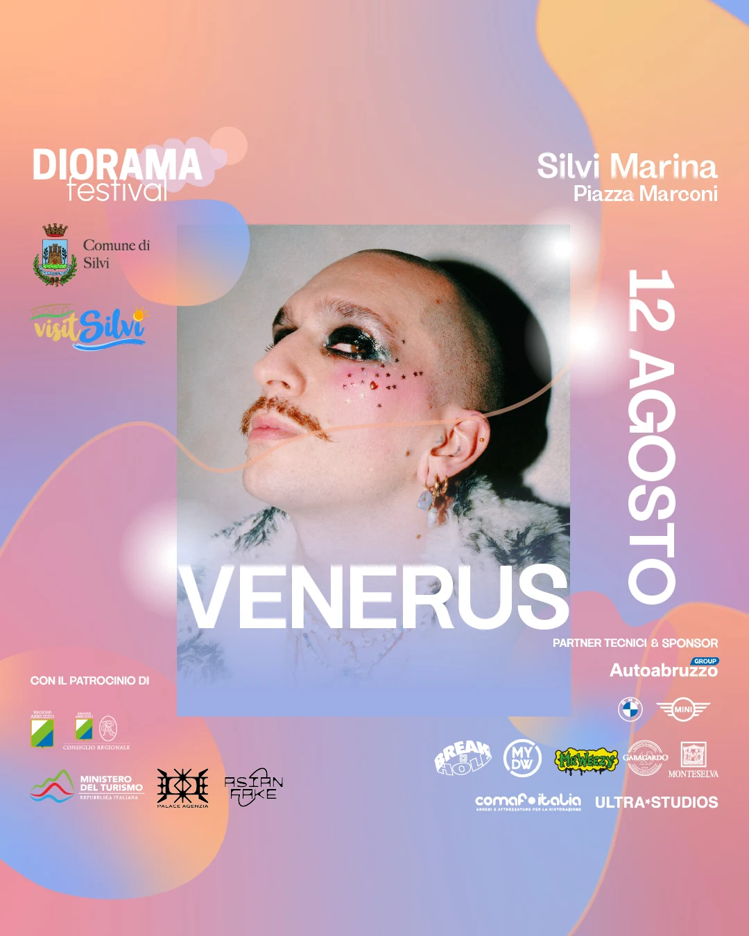 Manifesto del concerto di Venerus, 12 agosto, Silvi Marina, piazza Marconi