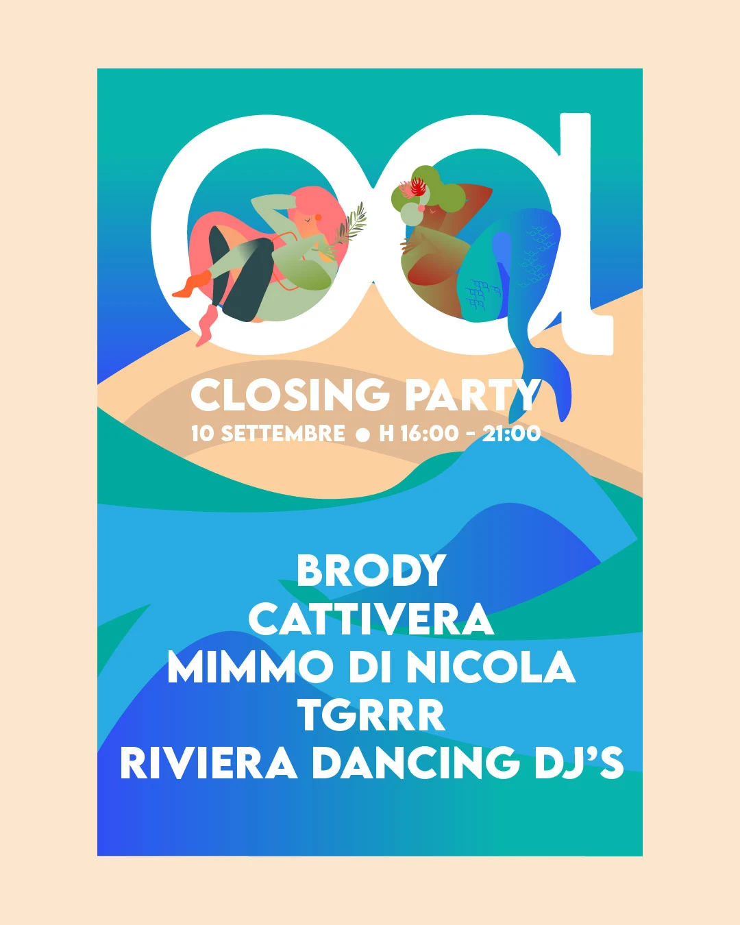 Manifesto della festa di chiusura, 10 settembre: Brody, Cattivera, Mimmo Di Nicola, Tgrrr, Riviera Dancing DJ's