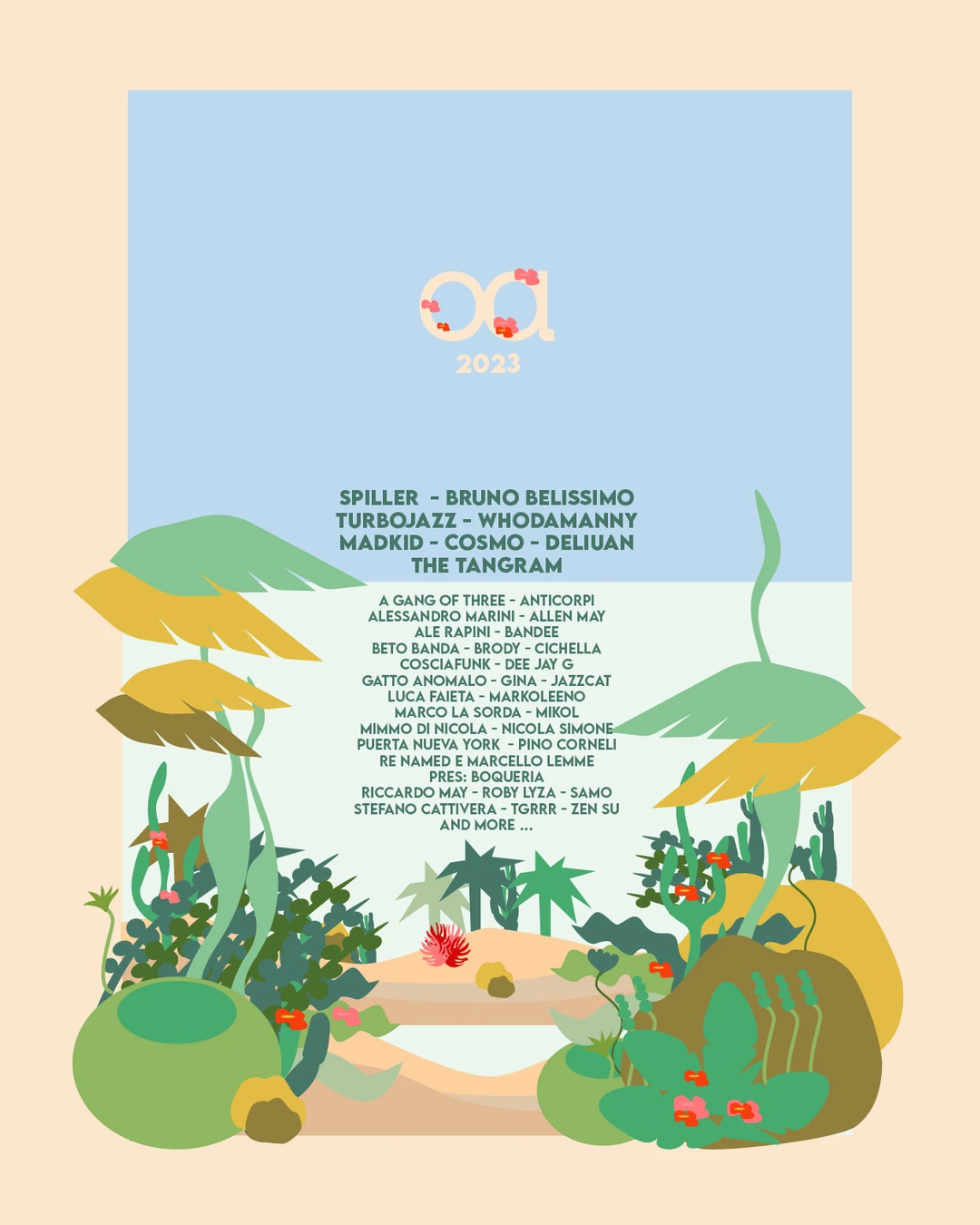 La locandina della stagione 2023: Spiller, Bruno Belissimo, Turbojazz, Whodamanny, Madkid, Cosmo, Deliuan, The Tangram e molti altri