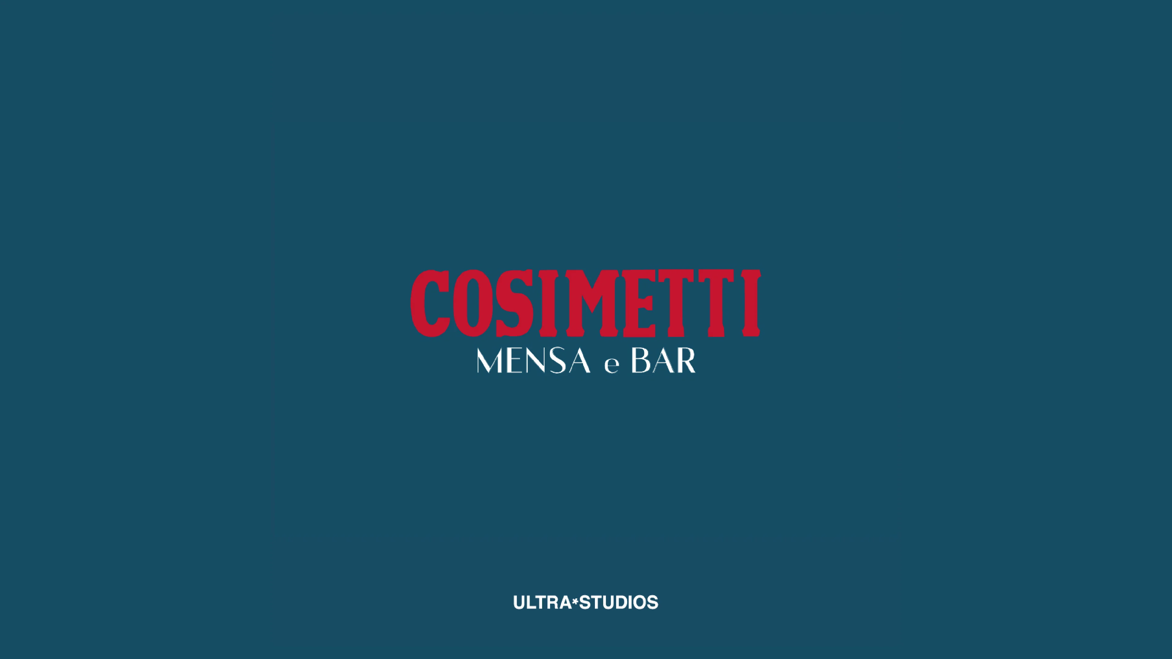Marchio di Cosimetti, mensa e bar, rosso su fondo petrolio