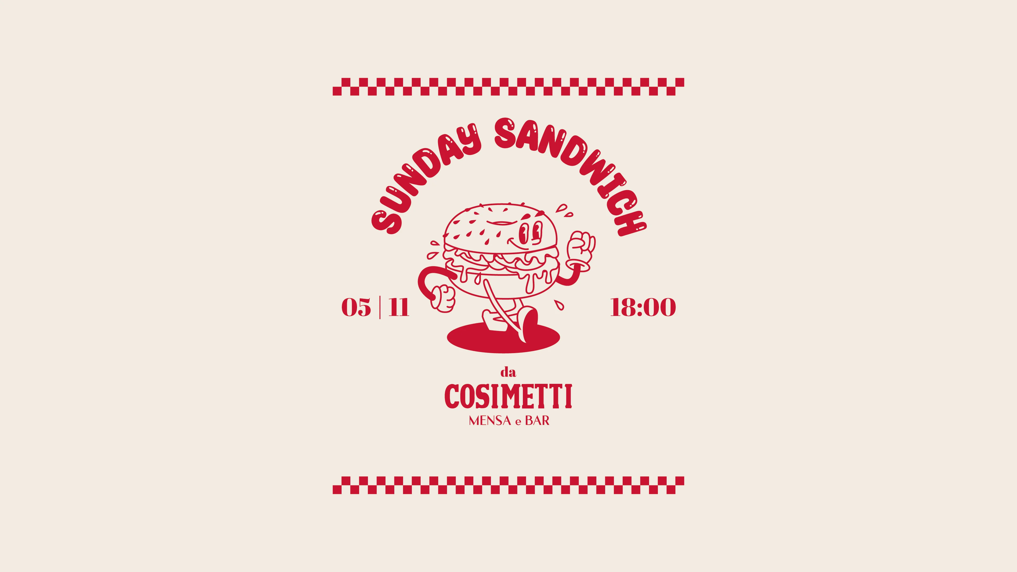 Illustrazione del Sunday Sandwich da Cosimetti: un panino che cammina